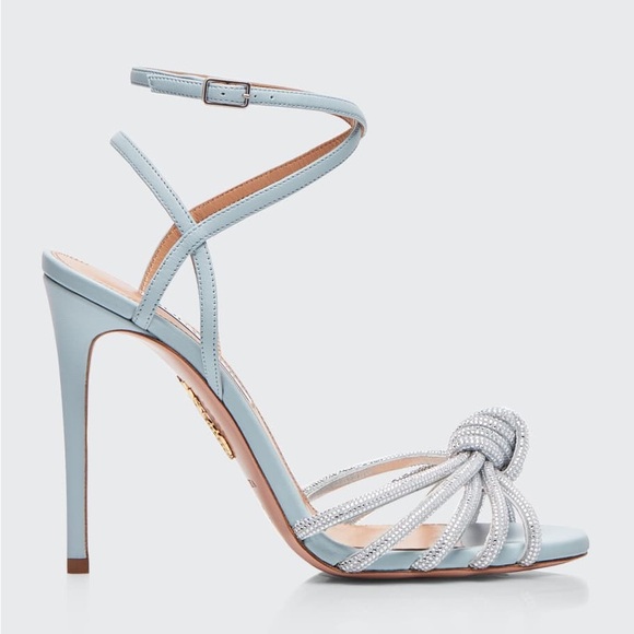 Like new AQUAZZURA Celeste 105mm Crystal Knot Napa & Suede Sandals - Picture 3 of 13